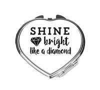 Shine bright like a diamond statement [CMORG] folding compact pocket mirror - silver heart shape
