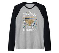 Shine Bright Like a Menorah Hanukkah Gold Stars Raglan Baseball Tee