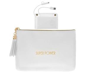 Shine Bright Power Bank Purse PU Cover with Zip Top and Tassel - White Super Power