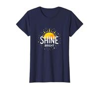 Shine Bright Sun Design Inspirational Wall T-Shirt, Women, Navy, XL