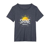 Shine Bright Sun Design Inspirational Wall T-Shirt, Women's Plus, Heather Blue, 1X