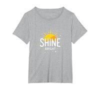 Shine Bright Sun Design Inspirational Wall T-Shirt, Women's Plus, Heather Grey, 1X