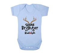 Shine Brighter Than Rudolph Baby Grow Vest, 3-6 Months, Pastel Blue