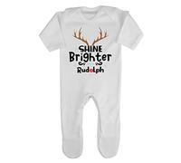 Shine Brighter Than Rudolph Baby Romper Jumpsuit with feet, 3-6 Months, White