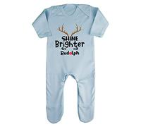 Shine Brighter Than Rudolph Baby Romper Jumpsuit with feet, 6-12 Months, Pastel Blue