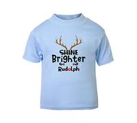 Shine Brighter Than Rudolph Short Sleeve Cotton Kids t Shirt, 2-3 Years, Pastel Blue