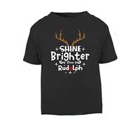 Shine Brighter Than Rudolph Short Sleeve Cotton Toddler t Shirt, 1-2 Years, Black