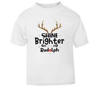 Shine Brighter Than Rudolph Short Sleeve Cotton Toddler t Shirt, 1-2 Years, White