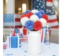 SHINE-CO LIGHTING Artificial Chrysanthemum Ball Flowers Bouquet 12pcs on 4th of July Glorious Moral for Home Office Coffee House Parties Decoration (Red White Blue)