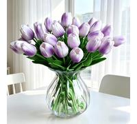 SHINE-CO LIGHTING PU Real Touch Fake Tulips Artificial Flowers 10 Pcs Flower Arrangement Bouquet for Home Office Wedding Decoration (Purple)