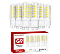 Shine Decor G9 Led Bulbs, 5W Cool White 6000K, Non-dimmable Energy Saving Light Bulbs, 450LM, Equivalent to 50W Halogen for Chandelier Ceiling Lights Wall Light, 6 Pack