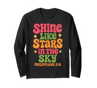 Shine Like Stars Philippians 2:15 70s Christian Bible Verse Long Sleeve T-Shirt