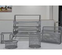 SHINE MESH OFFICE SET OF 5 PICES 3TIER LETTER/FILING/PAPER TRAY, LETTER SHELF,PENCIL-CUP,MEMO HOLDER & DOODAD CUP-MIDDLE