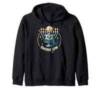 Shine On Hanukkah Menorah Star of David Design Zip Hoodie
