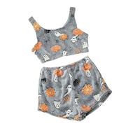 Shine Pajama Set Halloween Women - Spooky Vest Pajama Set | Pyjama Sets | Cozy Flannel Shine Pajamas Set Print Glow In Dark For Womens & Spooky Season | Women Clothing Nightwear Gray