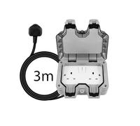 Shine Planet Weatherproof Double Outdoor Socket - IP66 Waterproof Outside Garden Extension Lead Box - Switched Wall Electrical Outlet 13Amp 2 Gang Power Socket 3-20M (3M)
