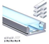 Shine Plus Recessed LED Profile Diffuser 1 m x 6 Pieces, Aluminium Profile for LED Strip Dimensions 17.4 mm x 7 mm with Opaque PC Cover Suitable for 12.4 mm Strips