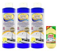 Shine Sinks Lemon Sherbet (3X 250 ml), a Superb Cream Cleaner for use on Ceramics, Sinks and Basins with Scrubbing Pad