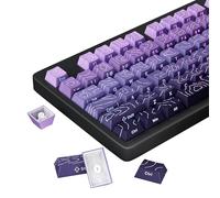 Shine Through PBT Keycaps - Purple Gradient Topographic Backlit Keycaps Set 133 Keys 60 65 75 100 Percent Cherry Profile,Side Printed DoubleShot RGB Key Caps for Full Size MX Switches Gaming Keyboard