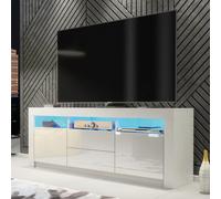 Shine Tv Unit 160Cm White With High Gloss Doors And Led Lighting - Creative Furniture