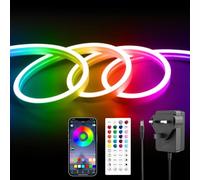 ShineBurky 12V RGB LED Strip Light 5m, with App & Remote Control, Colour Changing, Cuttable, Waterproof Neon Rope Light for Bedroom,Cabinets,Staircase and Outdoor Decoration Includes Power Supply
