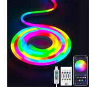 ShineBurky 2M RGB+IC Neon Rope Lights, 16.4ft Outdoor Led Strip Lights with Bluetooth APP Control, Flexible Cuttable Rope Lights for TV Backlight, Bedroom, Gaming Desk, Wall Decor