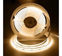 ShineBurky 5M COB LED Strip Lights, 12V Warm White 3000K Cuttable Tape Light, CRI93+ High Bright Flexible Self Adhesive Lights for Bedroom TV Backlight Mirror Kitchen Cabinet Garage Decor (No Plug)