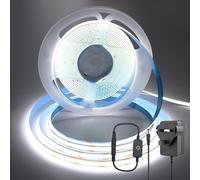 ShineBurky 5M COB LED Strip Lights, White 6000K High Bright Cuttable Tape Light with Plug, 12V CRI93+ Dimmable Flexible Light Kit for TV Backlight Bedroom Cabinet Kitchen Mirror Shop Bookcase Lighting