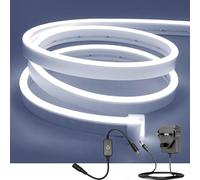 ShineBurky 5M Neon LED Strip Light, Cool White 6000K Outdoor Rope Lights with Plug and Dimmer, 12V Waterproof Small Cuttable Flexible Silicone Light Kit for Bedroom Kitchen Ceiling Wall Wedding Decor