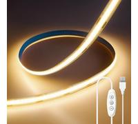 ShineBurky COB LED Strip Lights 2M Warm White 3000K,5V Dimmable USB LED Strip,CRI93+ Super Bright 320LEDS/M 8mm Width Flexible Cuttable Strip Lights for Kitchen,Home Decoration,Mirror,Cabinet