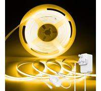ShineBurky COB Led Strip Lights Yellow, 32.8Ft/10M 24V Led Tape Lights with Adapter, CRI93+ Flexible Dimmable COB Lights Strip for TV Backlight, Bedroom, Mirror, Cabinet, Kitchen Home Decor