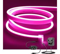 ShineBurky Neon Led Strip Light Pink, 16.4ft/5m Dimmable Flexible LED Rope Lights with Adapter and Dimmer, Waterproof Silicone Led Strips for Bedroom Kitchen Indoor Outdoor Decoration