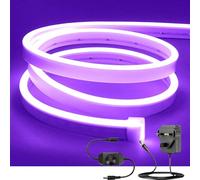 ShineBurky Neon Led Strip Light Purple, 16.4ft/5m Dimmable Flexible LED Rope Lights with Adapter and Dimmer, Waterproof Silicone Led Strips for Bedroom Kitchen Indoor Outdoor Decoration