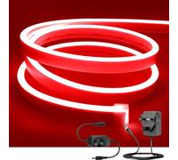 ShineBurky Neon Led Strip Light Red, 16.4ft/5m Dimmable Flexible LED Rope Lights with Adapter and Dimmer, Waterproof Silicone Led Strips for Bedroom Kitchen Indoor Outdoor Decoration