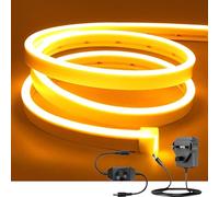ShineBurky Neon Led Strip Light Yellow, 16.4ft/5m Dimmable Flexible LED Rope Lights with Adapter and Dimmer, Waterproof Silicone Led Strips for Bedroom Kitchen Indoor Outdoor Decoration