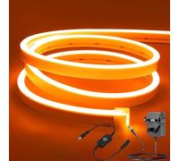ShineBurky Orange Neon LED Strip Lights, 5M Cuttable Outdoor Rope Lights with Plug, 12V Waterproof Dimmable Flexible Silicone Light Kit for Bedroom TV Backlight Gaming Room Monitor Ceiling Wall Decor