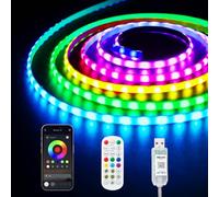 ShineBurky RGB Smart IC COB LED Strip 2m, 5V Colour Changing USB Powered LED Strip Lights with APP Remote Control, Music Sync, Cuttable Dimmiable for TV Cabinet Mirror Bedroom DIY Party Decor
