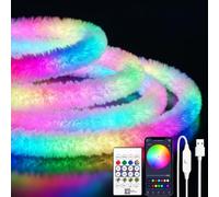 ShineBurky RGBIC 360° Luminous Plush Neon Rope Light 5M USB Colour Changing | Music Sync Remote APP Control LED Strip Lights for Gaming Room TV Backlight Bedroom Ceiling Wall
