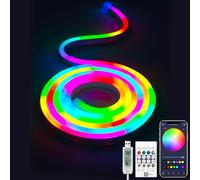 ShineBurky RGBIC LED Strip Light 2m, 5V Colour Changing USB Powered Neon Rope Lights with APP & Remote Control, Music Sync, Cuttable Dimmiable LED light strip for TV Cabinet Mirror Bedroom Party Decor