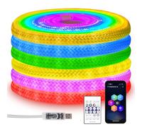 ShineBurky RGBIC LED Strip Light 5V 5m, 360° Dynamic Illumination, Music Sync, with Remote & APP Control, Waterproof Flexible Neon Rope Light for Bedroom, Indoor/Outdoor Party and Festive Decoration