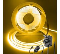 ShineBurky Yellow COB LED Strip Lights, 5M High Bright Cuttable LED Tape Lights with Plug, 12V Flexible CRI93+ Dimmable Light Kit for TV Backlight Bedroom Under Cabinet Kitchen Ceiling Garage Lighting