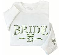 shinedian Personalized Embroidered Mrs Sweatshirt - Future Bride with Mrs Name on Sleeve with Bow- Bridal Shower, Bachelorette Party-Wedding Gifts Honeymoon Crewneck Sweatshirt