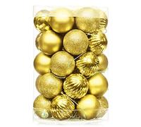 Shinee one Christmas Baubles Gold, 34PCS Gold Christmas Balls for Tree Decorations, Traditional Mini Xmas Baubles Decor Yellow Shatterproof Hanging Ornaments for Holiday and Party Decoration