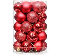 Shinee one Christmas Baubles Red, 34PCS Red Baubles for Christmas Tree Decorations, Traditional Mini Xmas Balls Decor Shatterproof Hanging Ornaments for Holiday and Party Decoration