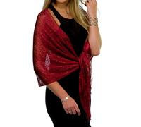 ShineGlitz Shawls and Wraps for Evening Dresses, Metallic Glitter Shawls for Women, Sparkling Wedding Giving Shawl Gift, Burgundy Red, One Size