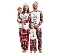 SHINEHUA Family Christmas Pyjamas Set Matching Christmas Pyjamas Sets for Family Mens Womens Printed Xmas Matching Pyjama Comfortable Loungewear Sleepwear for Women Men Kids Baby (Red-8, 9-10Y)