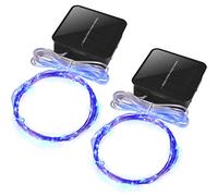 Shineinnight Mini Short Solar Christmas Lights Outdoor Small Solar Powered Waterproof String Light for Firefly Fairy Garden,Patio Lantern, Fence, Railing,Arbor Craft,5m 50LEDs,2 Pack (Blue)