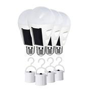 Shinelan 4 Pack LED Solar Emergency Light Bulbs for Home Power Failure, E26/E27 7W Rechargeable Battery Backup Operated Bulb, Hurricane Supplies for Home, 6000k Outdoor Hiking Camping Tent Lighting