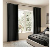 SHINELAND 100 Inch Long Curtains for Living Room,Back Tab Light Blocking Black Blackout Curtains 100 Inches Length for Bedroom,Room Darkening Black Out 100 Inch Long Curtains 2 Panels Set