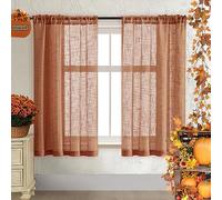 SHINELAND Burnt Orange Fall Sheer Curtains 63 Inch Length for Living Room 2 Panels Set,Colorful Boho Funky Hippie Curtains for Bedroom Dining Room